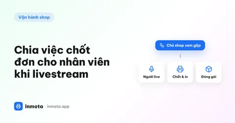 Sơ đồ chủ shop xem gộp đơn của ba vai trò - người live, người chốt và in, người đóng gói