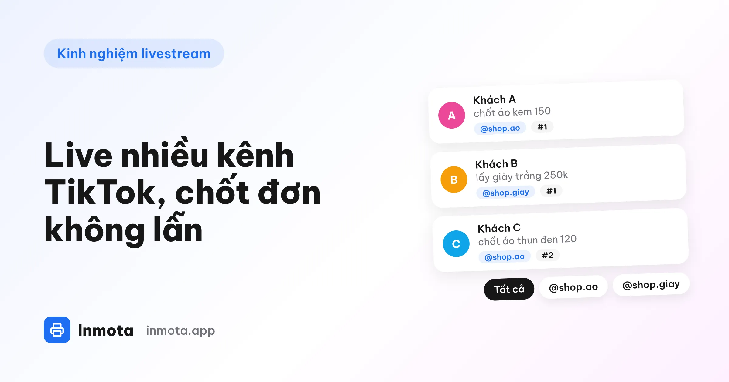 Bình luận từ hai kênh TikTok gắn nhãn @shop.ao và @shop.giay, số đơn đếm riêng từng kênh